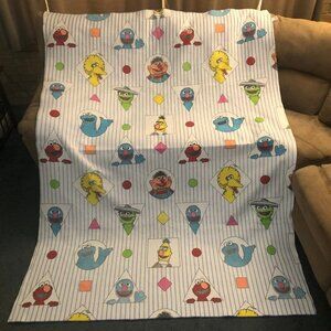 Sesame Street Blanket Shapes Big Bird Ernie Elmo Cookie Monster Vintage 84x61